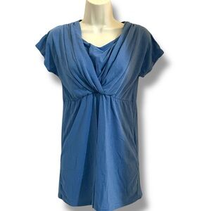 Blue Draped Front Short Sleeve Women’s Top Medium